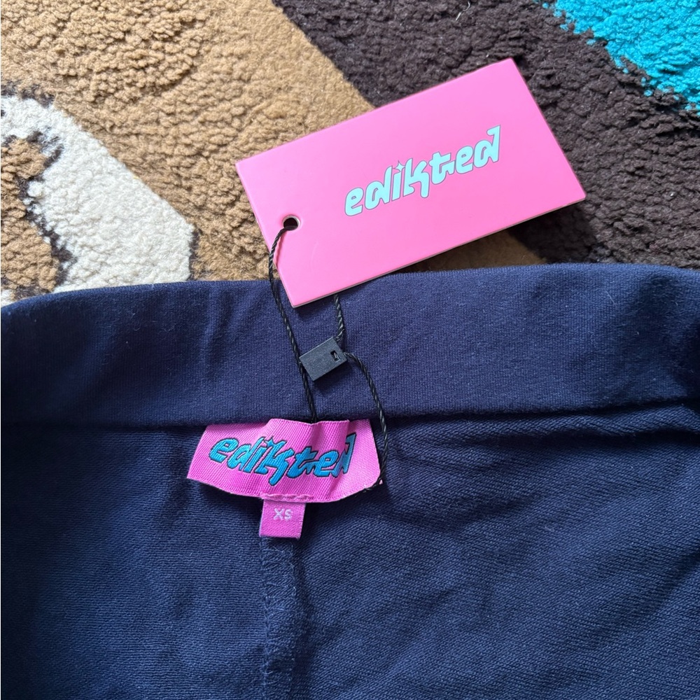 Edikted Navy Blue Mini Skort with Front Tie Drawstring - Picture 3 of 7